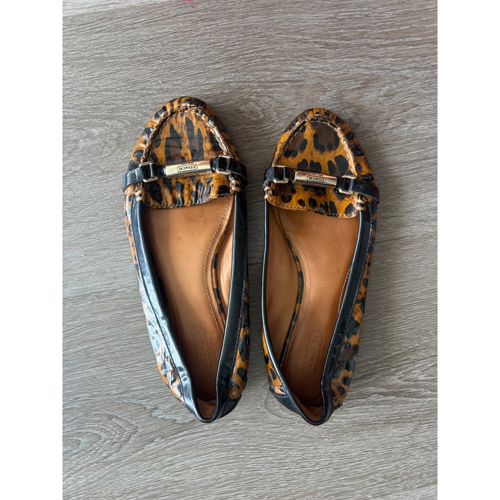 Coach Berdina Leopard Print Patent Leather Loafers Flats Brown Black 7.5B